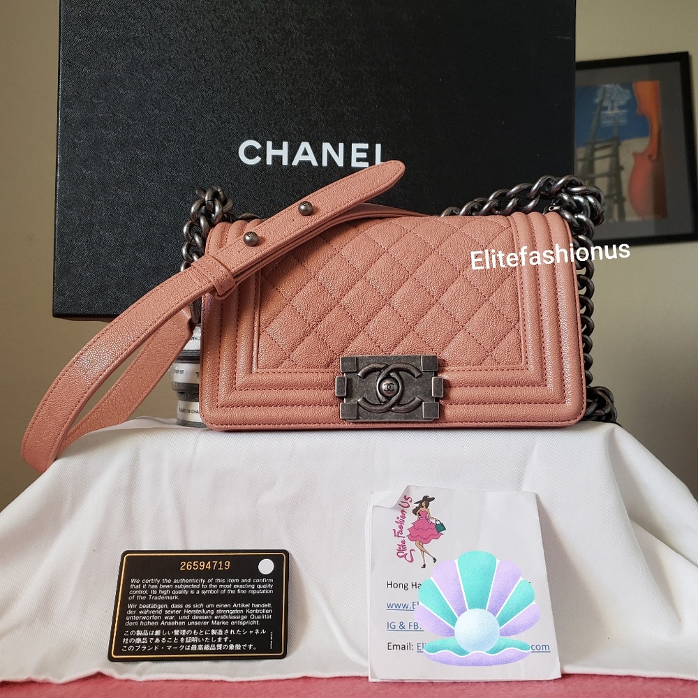 Chanel boy pink caviar ruthenium hardware small bag